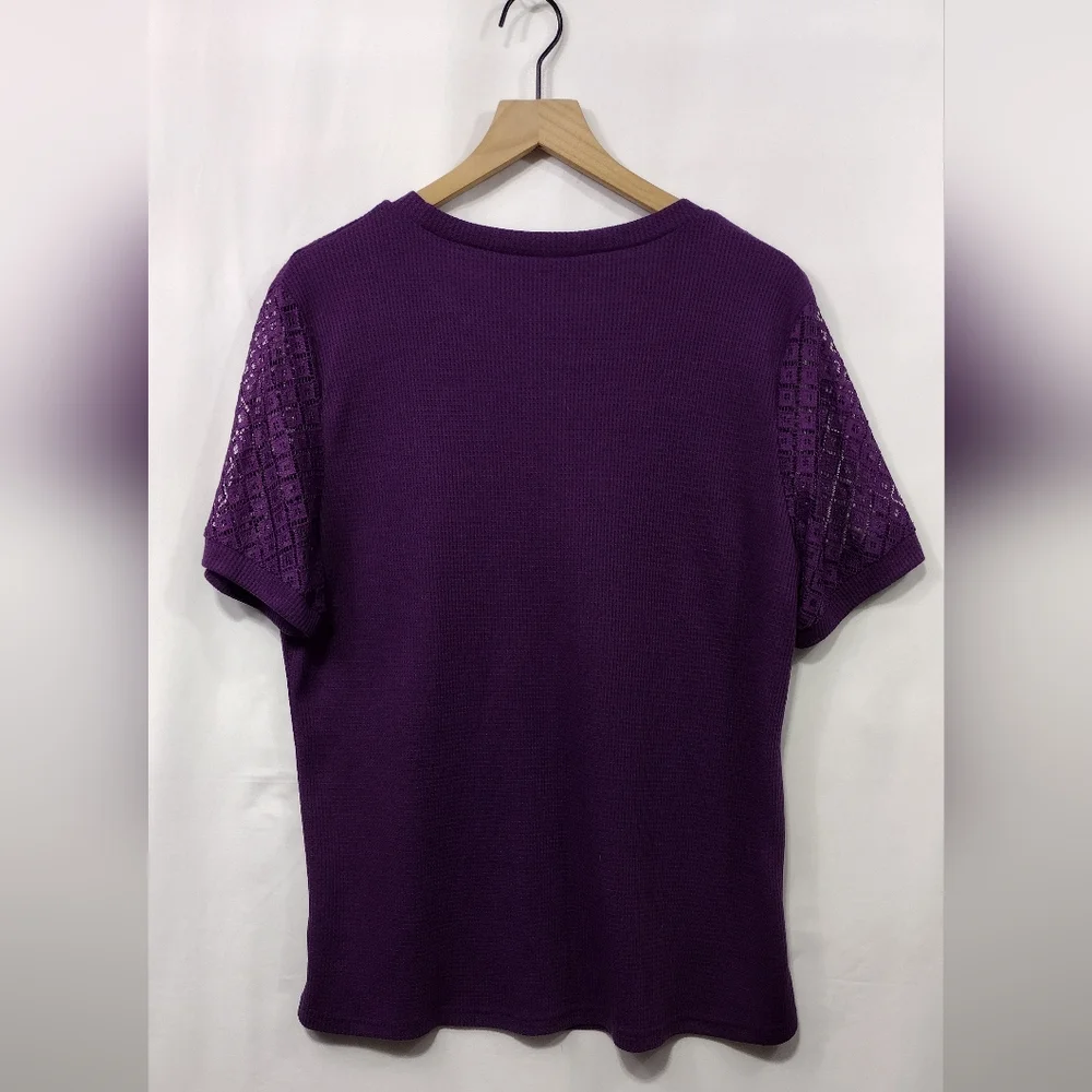 NWT Blooming Jelly Lace Sleeve Top Women's XL Purple Retro Boho Y2K Fairy - Picture 5 of 7